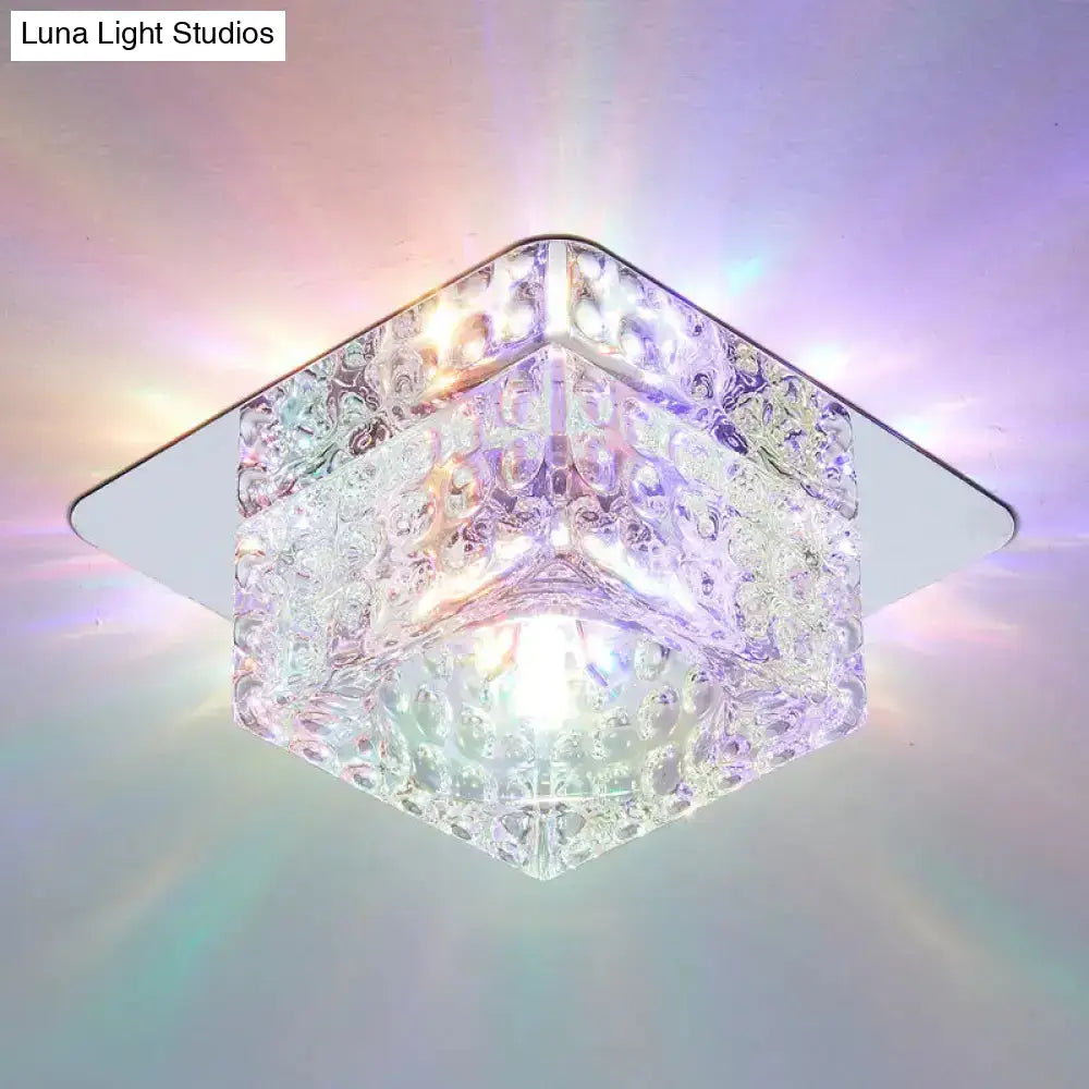 Minimalist Led Chrome Flushmount Ceiling Light With Beveled Crystal Square Design