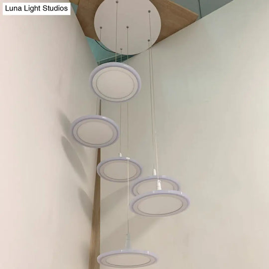 Minimalist White Led Circles Pendant Light For Stairs And Dining Area