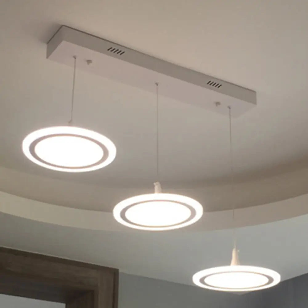 Minimalist Led Circles Suspension Pendant - Multi-Light Acrylic Stairs Diner Lighting In White 3 /