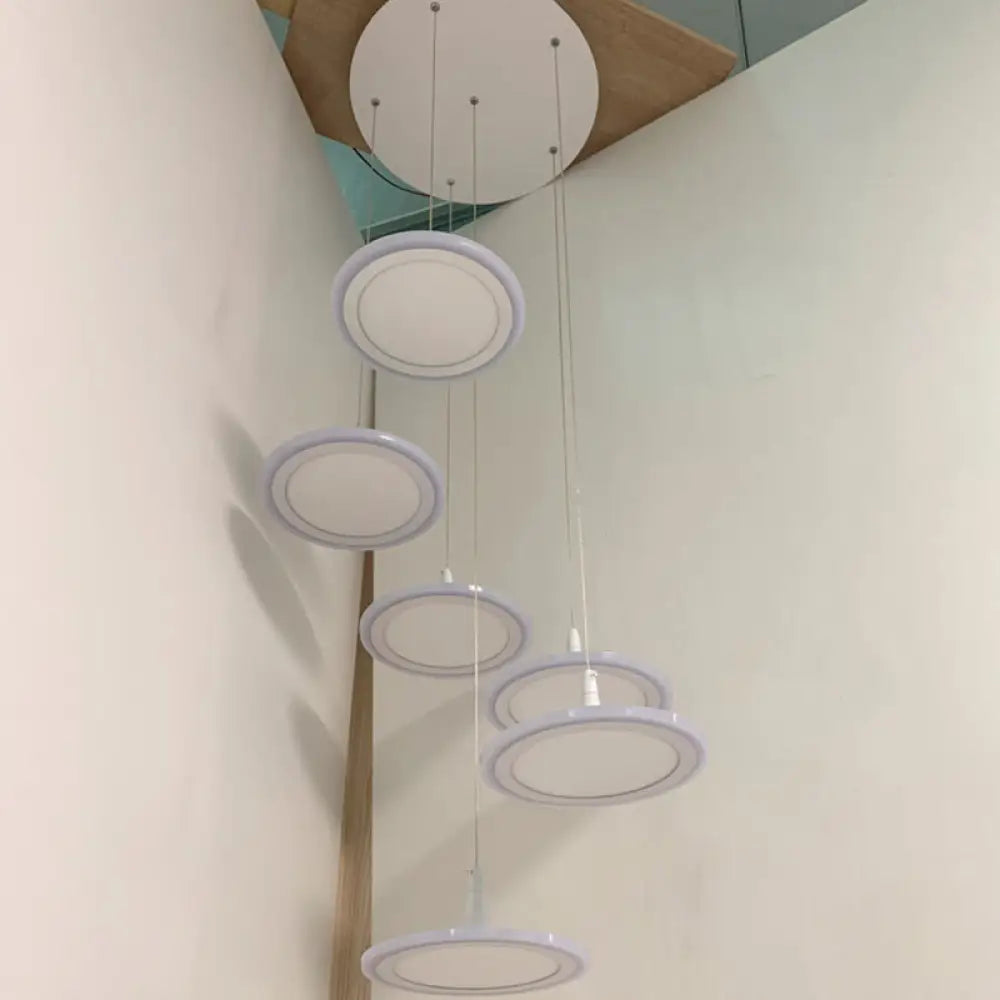 Minimalist Led Circles Suspension Pendant - Multi-Light Acrylic Stairs Diner Lighting In White 6 /