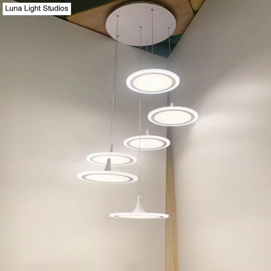 Minimalist Led Circles Suspension Pendant - Multi-Light Acrylic Stairs Diner Lighting In White