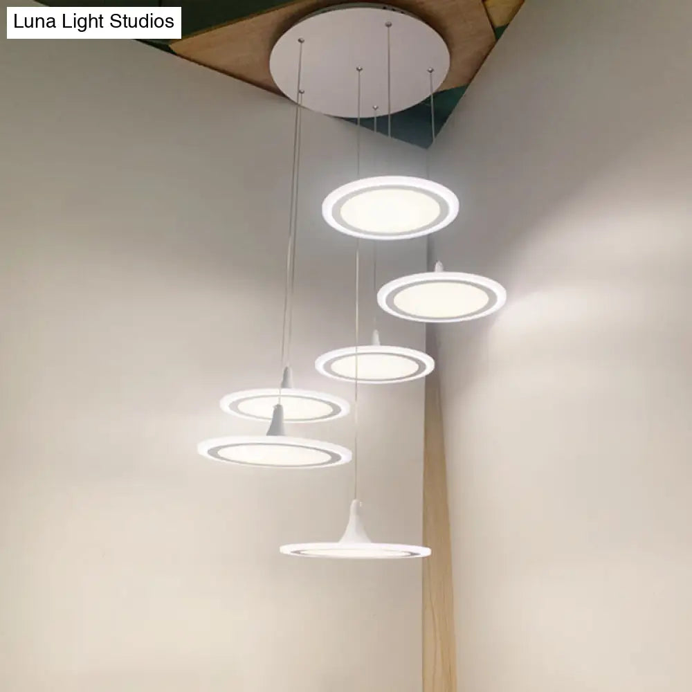 Minimalist White Led Circles Pendant Light For Stairs And Dining Area