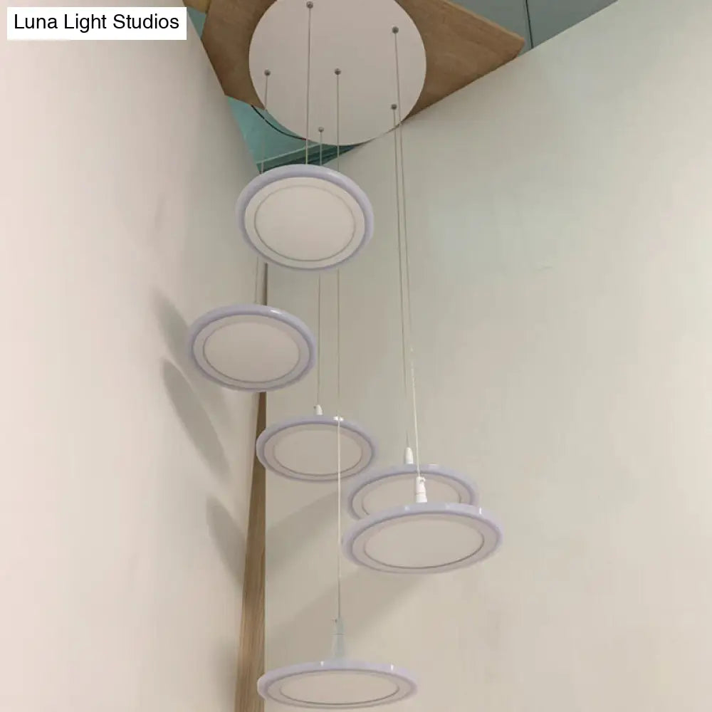 Minimalist White Led Circles Pendant Light For Stairs And Dining Area 6 /