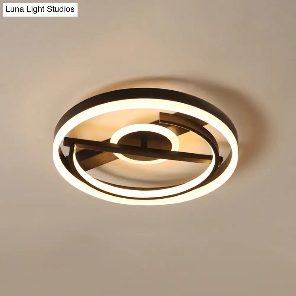 Minimalist Led Circular Hotel Ceiling Mount Lamp - Aluminum Flush Light In Black/White 16’/19.5’ Dia