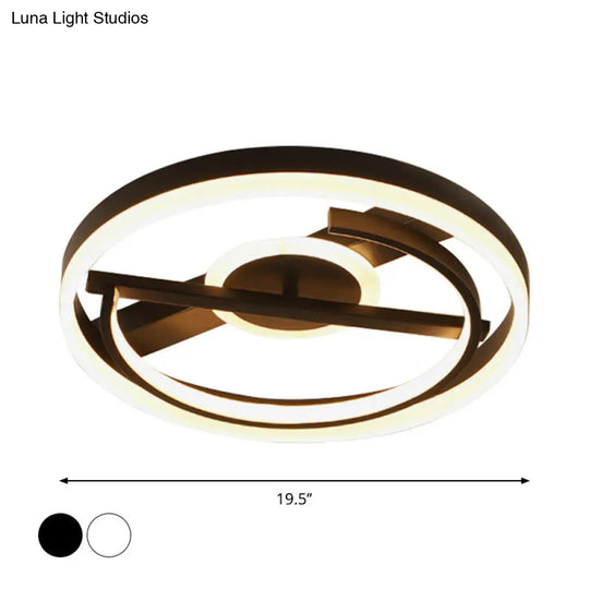 Minimalist Led Circular Hotel Ceiling Mount Lamp - Aluminum Flush Light In Black/White 16/19.5 Dia