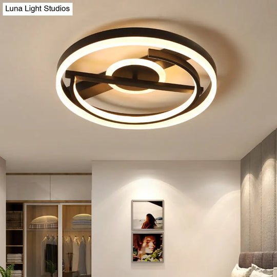 Minimalist Led Circular Hotel Ceiling Mount Lamp - Aluminum Flush Light In Black/White 16/19.5 Dia