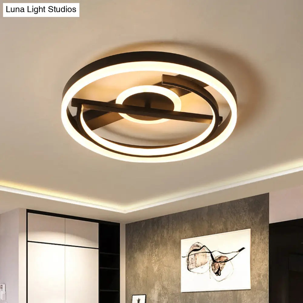 Minimalist Led Circular Hotel Ceiling Mount Lamp - Aluminum Flush Light In Black/White 16’/19.5’ Dia