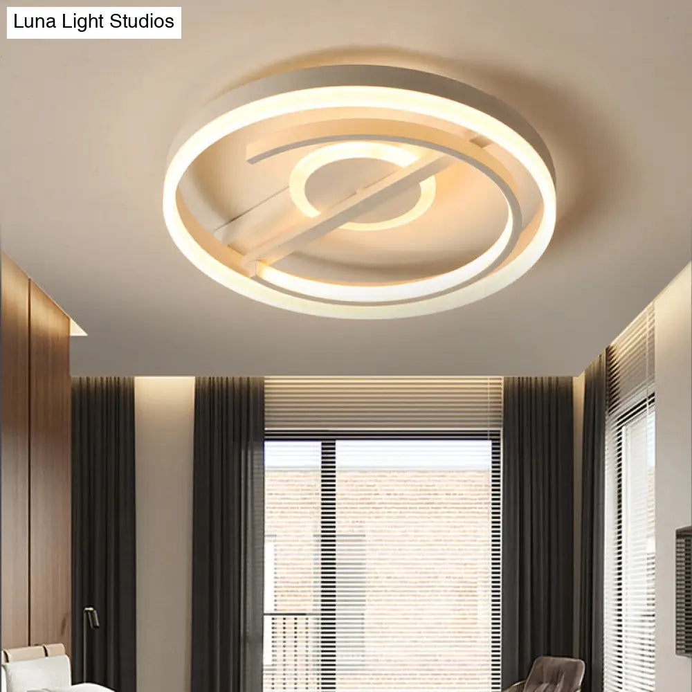 Minimalist Led Circular Hotel Ceiling Mount Lamp - Aluminum Flush Light In Black/White 16/19.5 Dia