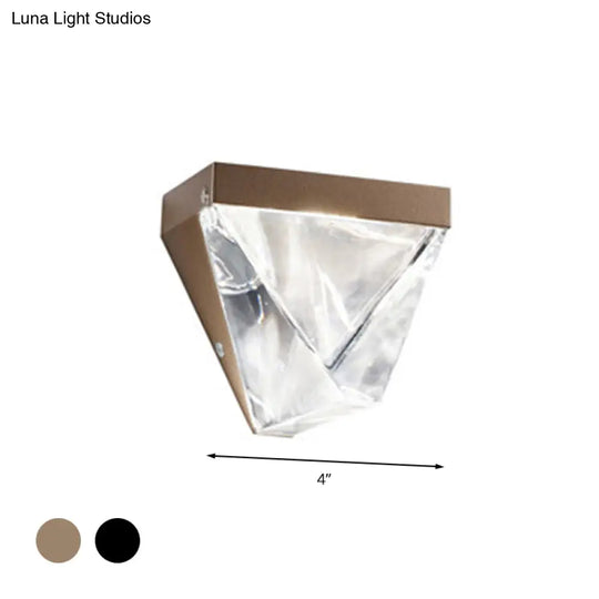 Minimalist Led Clear Crystal Sconce Light - Black/Gold Triangle Wall Mount Lighting For Living Room