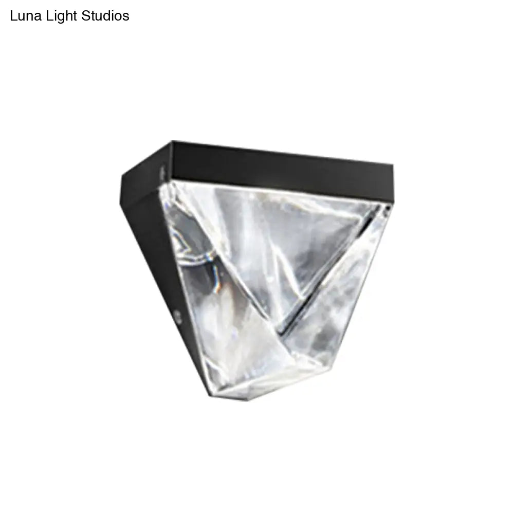 Minimalist Led Clear Crystal Sconce Light - Black/Gold Triangle Wall Mount Lighting For Living Room