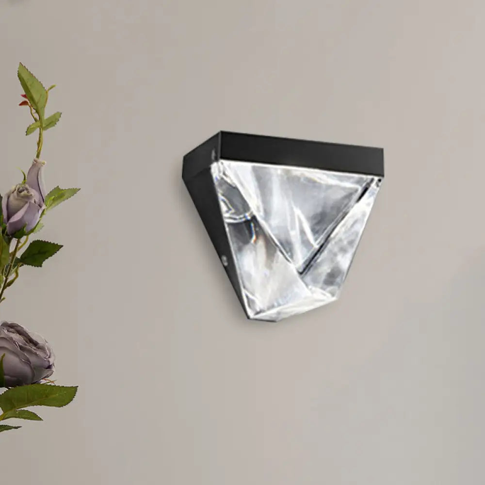 Minimalist Led Clear Crystal Sconce Light - Black/Gold Triangle Wall Mount Lighting For Living Room