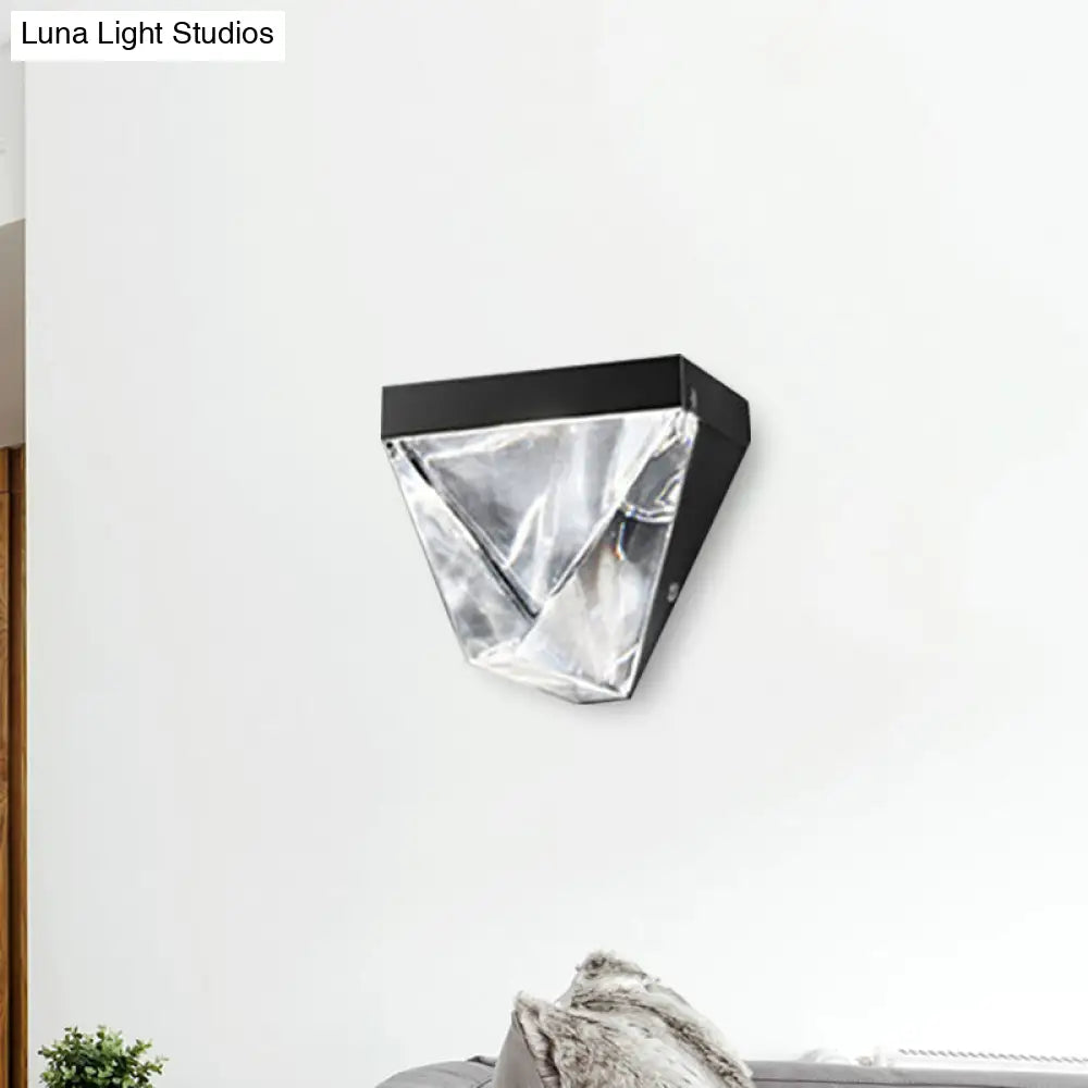 Minimalist Led Clear Crystal Sconce Light - Black/Gold Triangle Wall Mount Lighting For Living Room