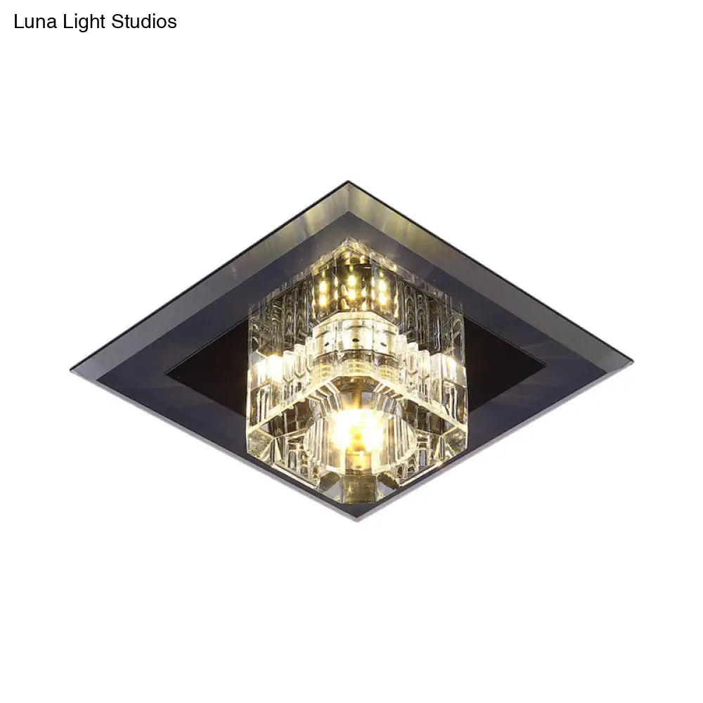 Minimalist Led Crystal Cube Ceiling Light - Compact Flush Mount For Corridors