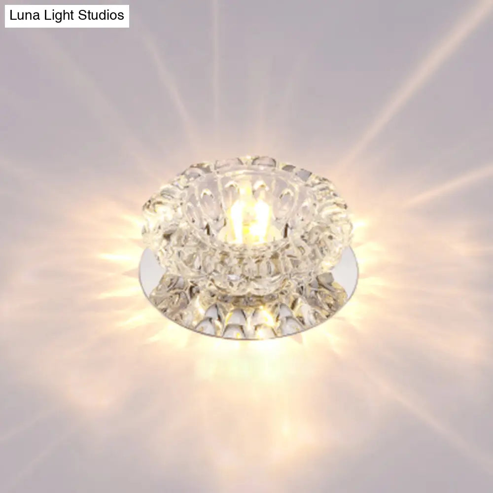 Minimalist Led Crystal Flush Mount Ceiling Lamp For Flower-Inspired Corridors Clear / Warm