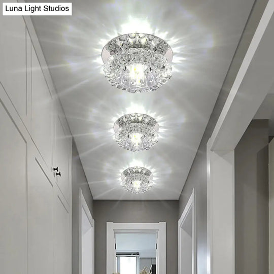 Minimalist Led Crystal Flush Mount Ceiling Lamp For Flower-Inspired Corridors Clear / White