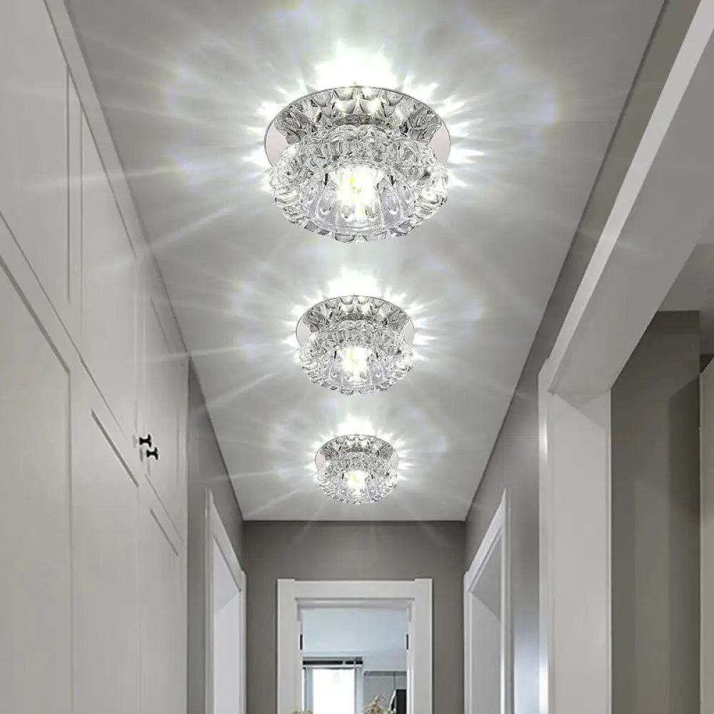 Minimalist Led Crystal Flush Mount Ceiling Lamp For Flower - Inspired Corridors Clear / White