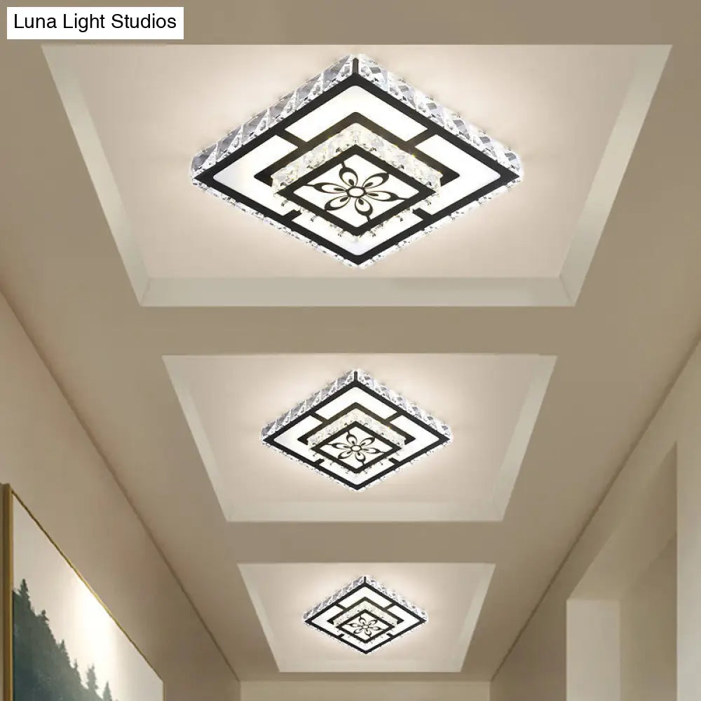 Minimalist Led Crystal Flush Mount Ceiling Lamp With Acrylic Geometry And Floral Pattern Black /