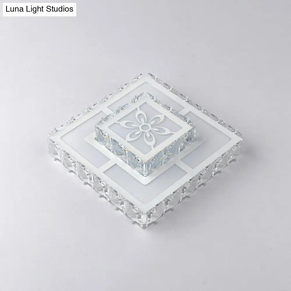 Minimalist Led Crystal Flush Mount Ceiling Lamp With Acrylic Geometry And Floral Pattern