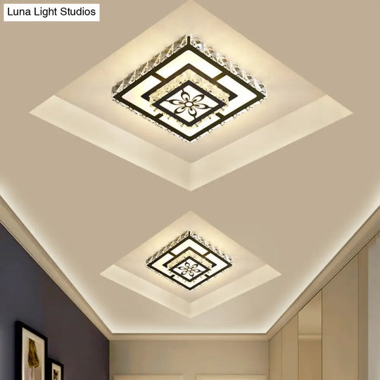 Minimalist Led Crystal Flush Mount Ceiling Lamp With Acrylic Geometry And Floral Pattern Black /