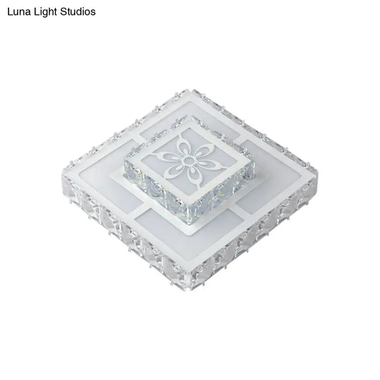 Minimalist Led Crystal Flush Mount Ceiling Lamp With Acrylic Geometry And Floral Pattern