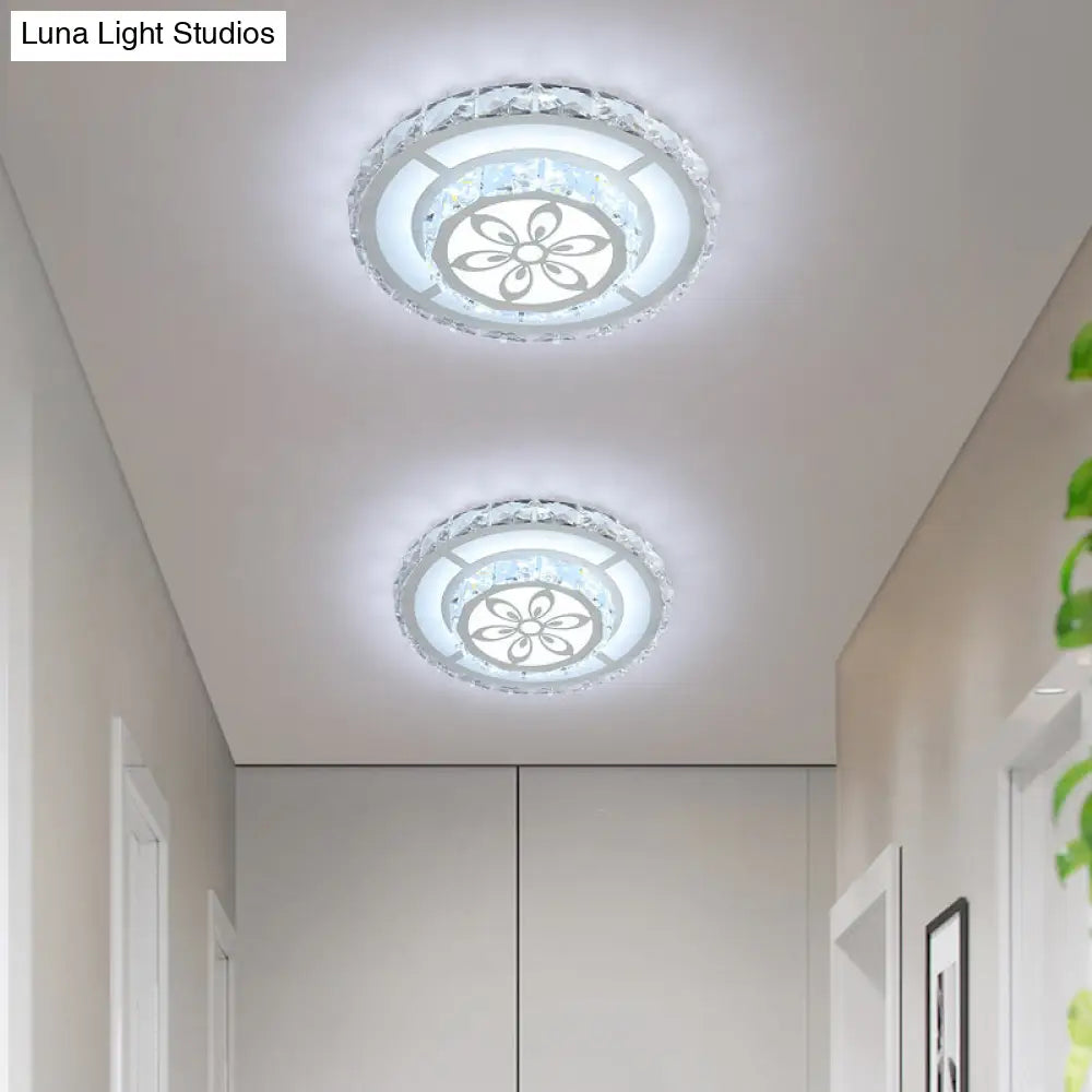 Minimalist Led Crystal Flush Mount Ceiling Lamp With Acrylic Geometry And Floral Pattern White /