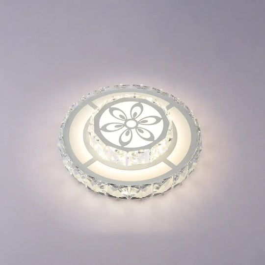 Minimalist Led Crystal Flush Mount Ceiling Lamp With Acrylic Geometry And Floral Pattern White /