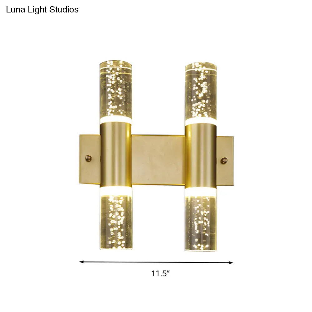 Minimalist Led Crystal Gold Wall Light - Cylinder Design (1/2/3 Heads) For Living Room