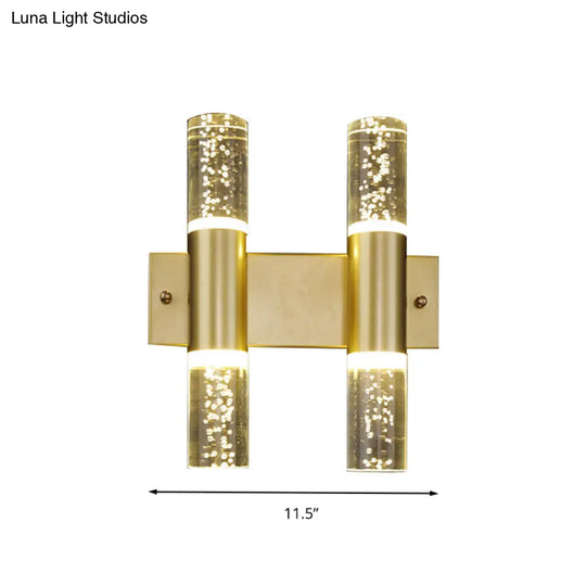 Minimalist Led Crystal Gold Wall Light - Cylinder Design (1/2/3 Heads) For Living Room