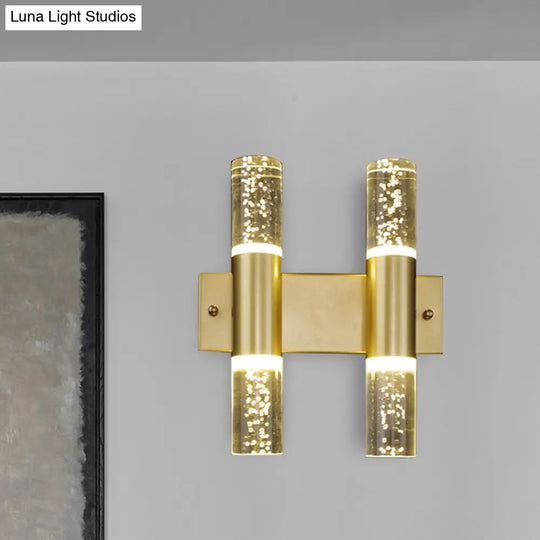 Minimalist Led Crystal Gold Wall Light - Cylinder Design (1/2/3 Heads) For Living Room