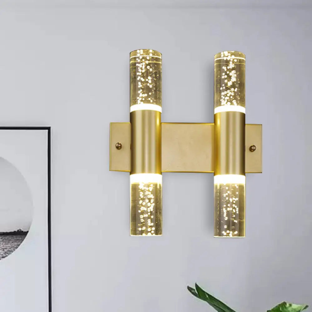 Minimalist Led Crystal Gold Wall Light - Cylinder Design (1/2/3 Heads) For Living Room 2 /