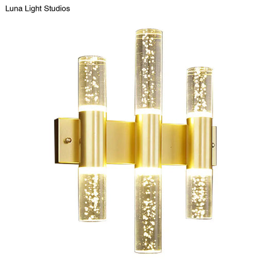 Minimalist Led Crystal Gold Wall Light - Cylinder Design (1/2/3 Heads) For Living Room