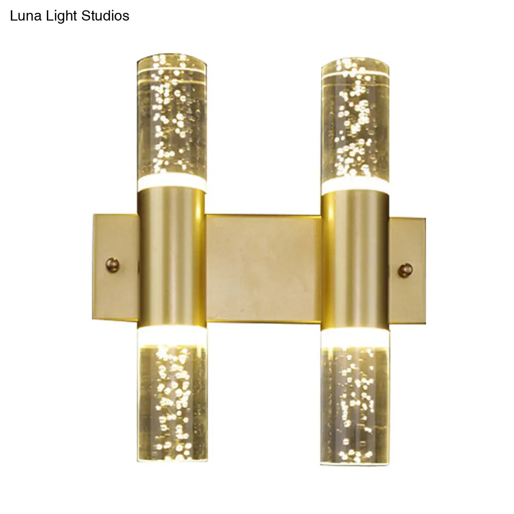 Minimalist Led Crystal Gold Wall Light - Cylinder Design (1/2/3 Heads) For Living Room