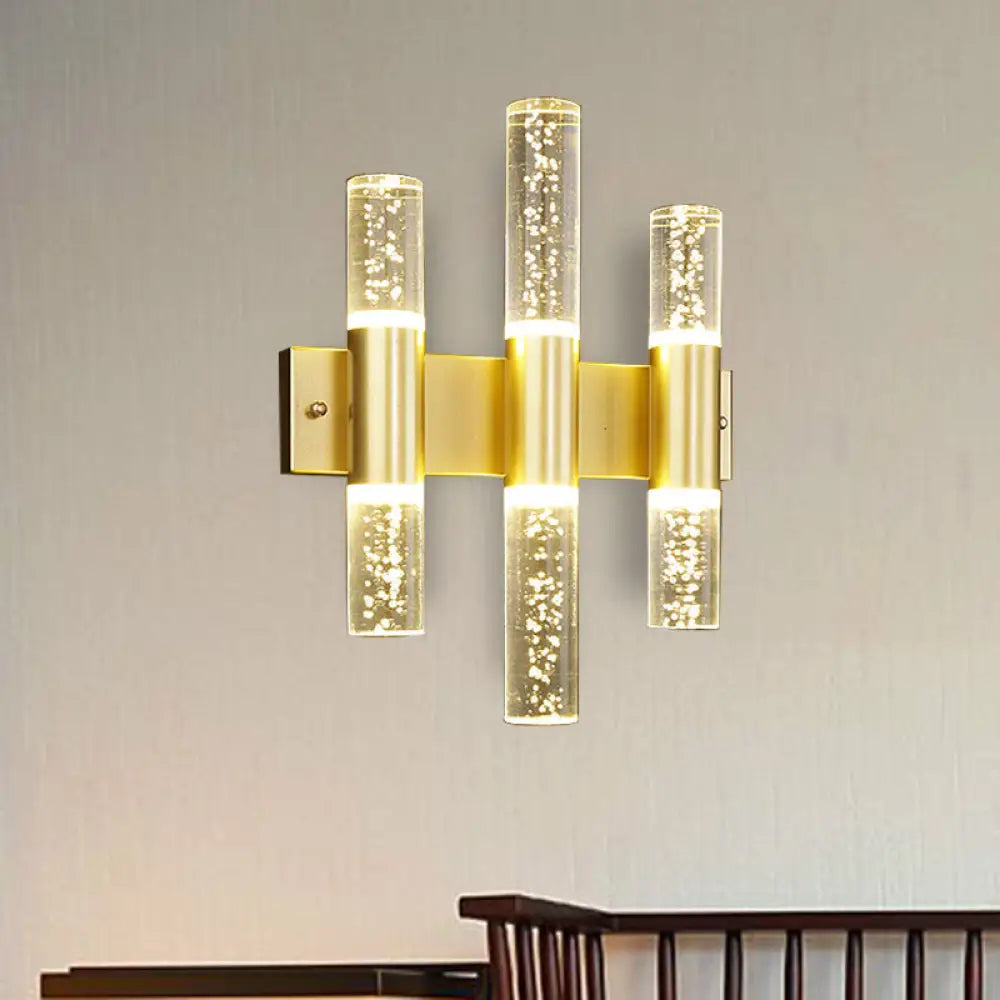 Minimalist Led Crystal Gold Wall Light - Cylinder Design (1/2/3 Heads) For Living Room 3 /