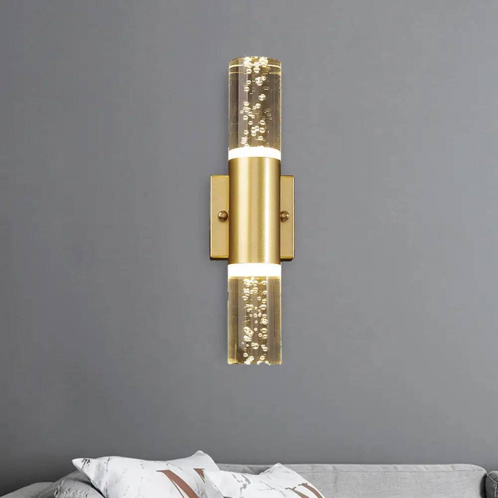 Minimalist Led Crystal Gold Wall Light - Cylinder Design (1/2/3 Heads) For Living Room 1 /