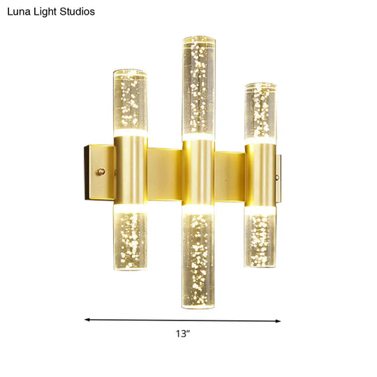 Minimalist Led Crystal Gold Wall Light - Cylinder Design (1/2/3 Heads) For Living Room