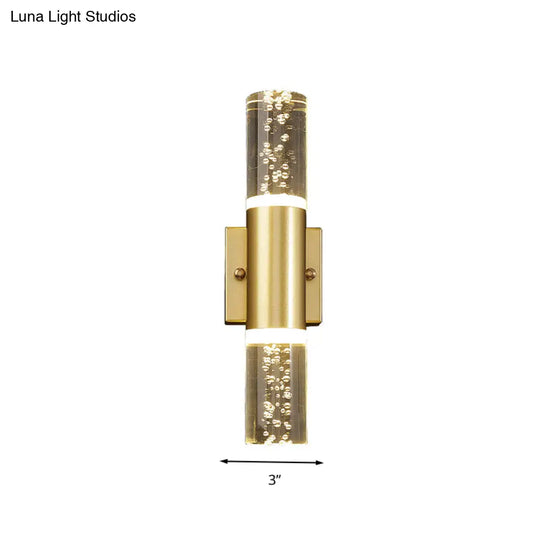 Minimalist Led Crystal Gold Wall Light - Cylinder Design (1/2/3 Heads) For Living Room