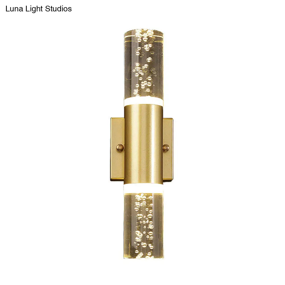 Minimalist Led Crystal Gold Wall Light - Cylinder Design (1/2/3 Heads) For Living Room