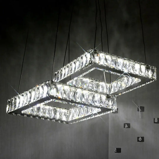 Minimalist Led Crystal Pendant Ceiling Lamp With Multi Light Square Design In Nickel