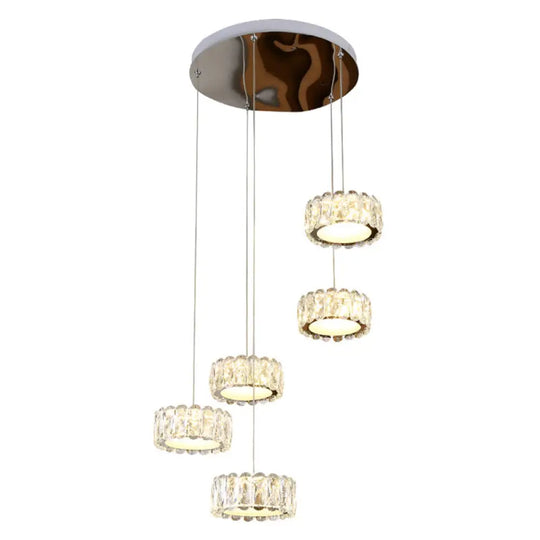 Minimalist Led Crystal Pendant Ceiling Light For Dining Room - Round Beveled Cut K9 Clear 5 /