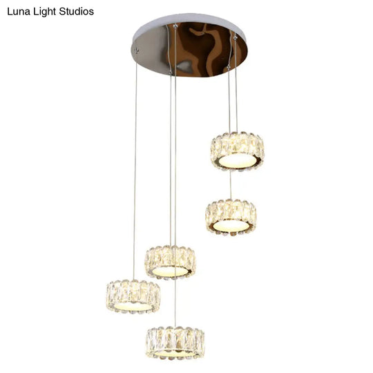 Minimalist Clear K9 Crystal Led Multi Pendant Ceiling Light For Round Dining Room 5 /