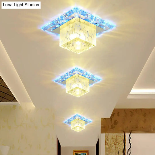 Minimalist Led Cube Crystal Ceiling Lamp For Hallways - Clear Flush Mount Light / Blue