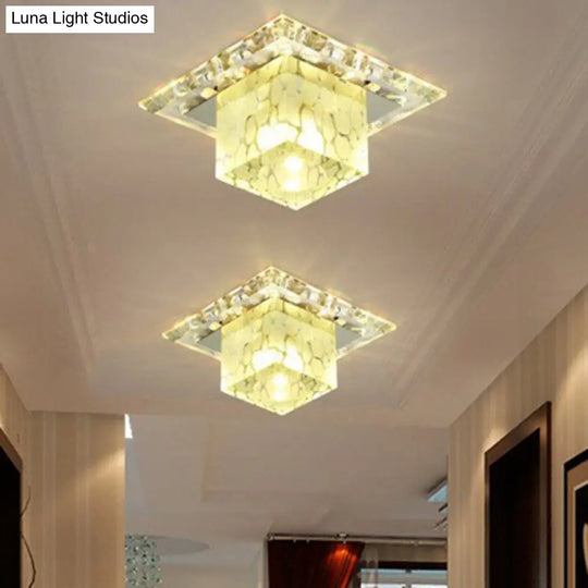 Minimalist Led Cube Crystal Ceiling Lamp For Hallways - Clear Flush Mount Light