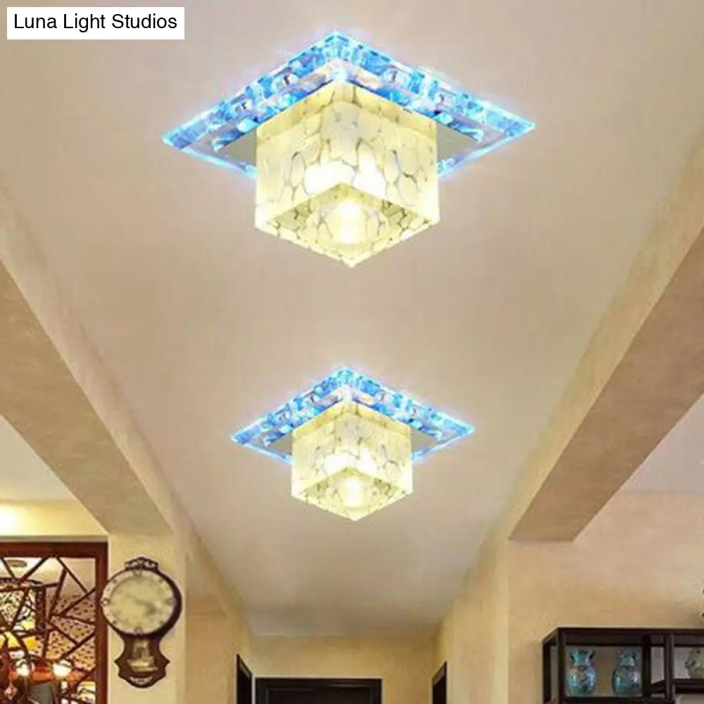 Minimalist Led Cube Crystal Ceiling Lamp For Hallways - Clear Flush Mount Light