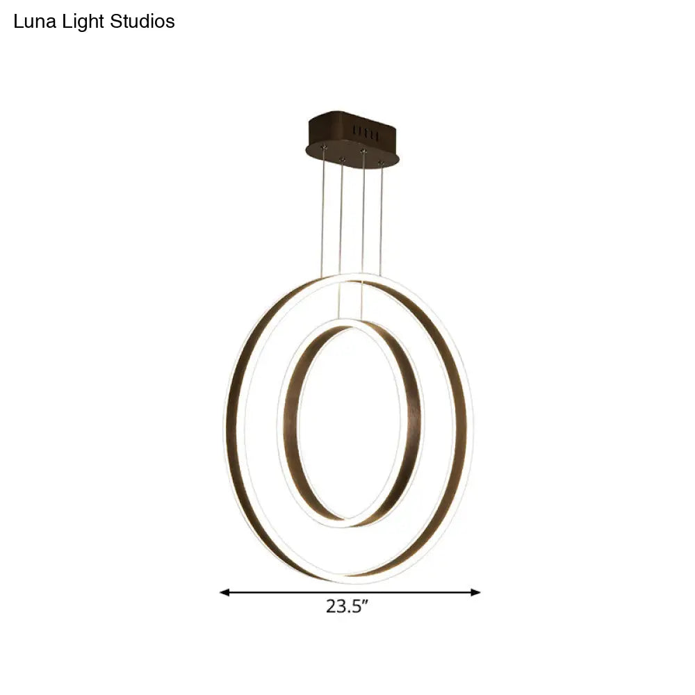 Dark Coffee Dual Hoop Pendant Light With Led Down Lighting In Warm/White