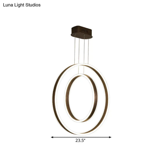 Dark Coffee Dual Hoop Pendant Light With Led Down Lighting In Warm/White