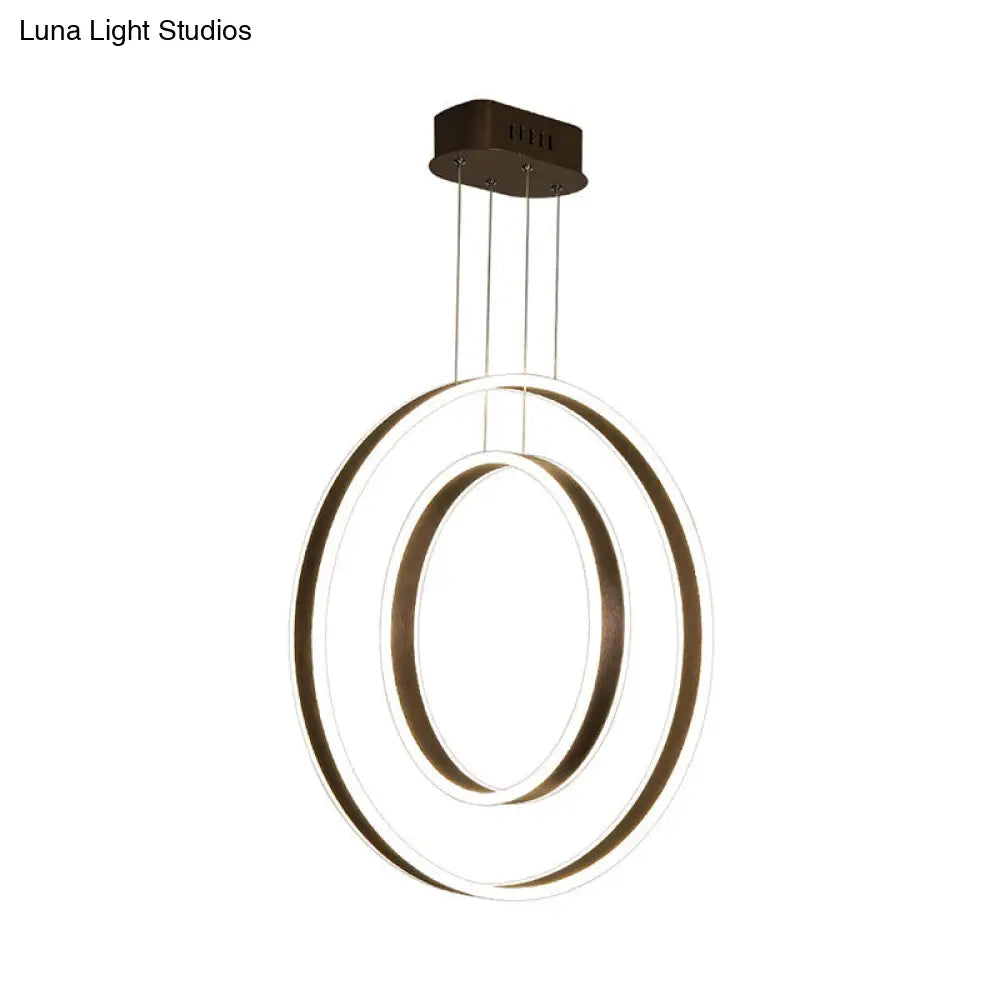 Dark Coffee Dual Hoop Pendant Light With Led Down Lighting In Warm/White