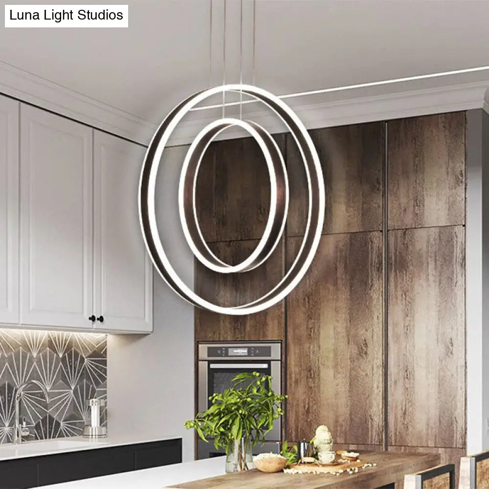 Dark Coffee Dual Hoop Pendant Light With Led Down Lighting In Warm/White / Warm