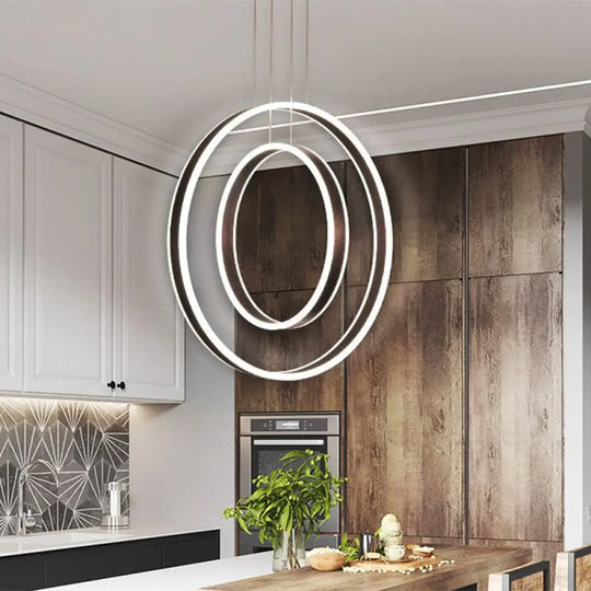 Minimalist Led Dual Hoop Pendant Light With Warm/White Down Lighting - Dark Coffee Aluminum / Warm