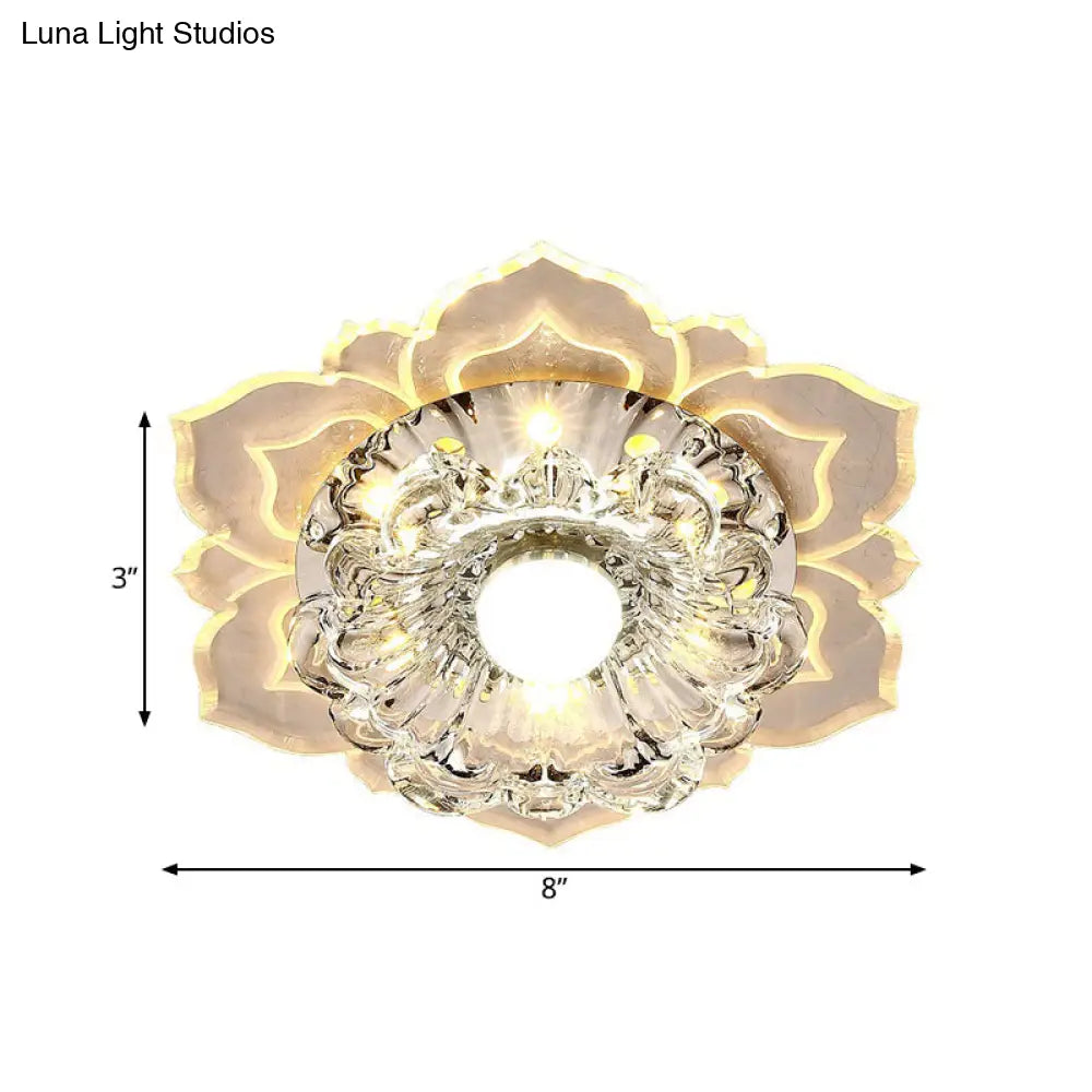 Minimalist Led Flower Crystal Flush Mount Ceiling Lamp - Warm/Multi Color Lighting
