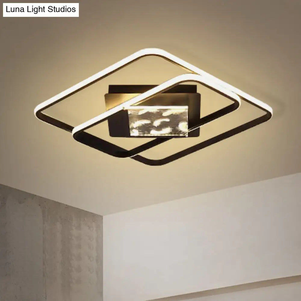 Minimalist Led Flush Ceiling Lamp: Acrylic Square Frame Black Mount Lighting